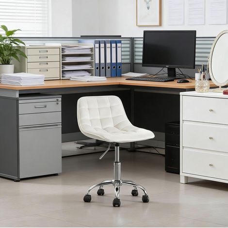 Silla de oficina giratoria regulable con respaldo curvo, base con ruedas, terciopelo blanco crema (1/5)