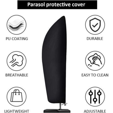 Housse Parasol Déporté pour Parasol Ø 2-4m, 210D Oxford Housse de Protection pour Parasol avec Sac de Rangement, Noir - 280CM(30x81x45cm) (1/5)