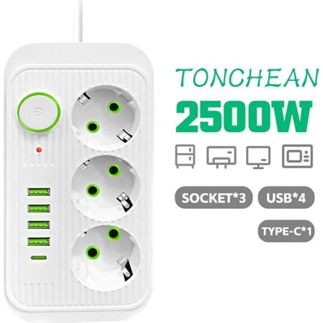 Multiprise Murale 3 Prises et 4 USB avec 1 USB C, Electrique 8 en 1, Multiprise Secteur pour la Maison Le Bureau Blanc (1/5)