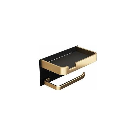 Porte-papier toilette mural en aluminium aérospatial – Support adhésif noir doré – Étagère pour téléphone et accessoires – Installation sans perçage (1/5)