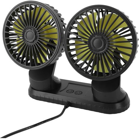 Ventilateur de voiture transportable à bi-tête monté sur véhicule électrique USB pivotement 360° rafraîchissant planche de bord SUV camping-car camion berline domicile bureau (1/5)