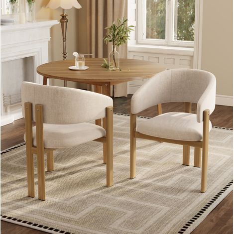 2 Esszimmerstühle aus Metall in Holzoptik mit Armlehnen, Leinenstoff, Beige OKMYHOME (1/5)