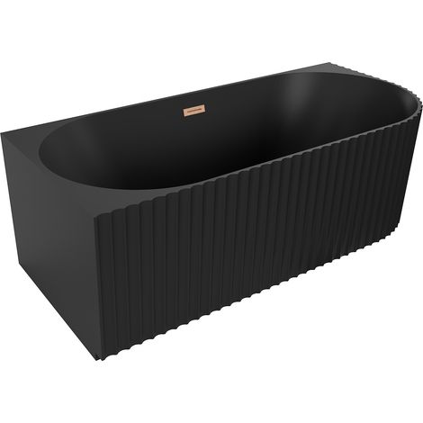 Mexen Gia freistehende Eckbadewanne gerillt links 150 x 75 cm, schwarz matt, Überlauf gebürstetes Kupfer - 52701507571L-65 (1/3)