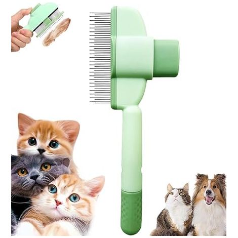1 x Cat Brush, Flea Comb for Cats, Pet Hair Remover for Dogs Cats Effectively Eliminate Tomentosis Undercoat Tangles, Brush for Long and Short Hair, Green (1/5)