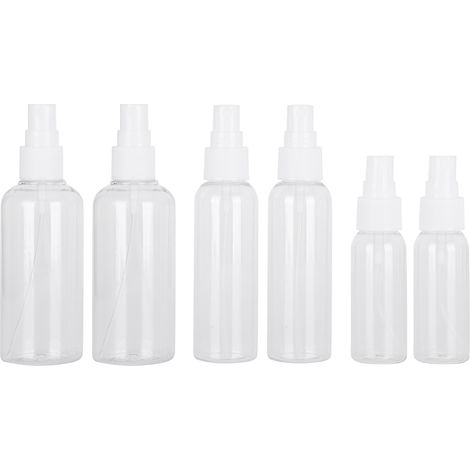 Lot de 6 flacons pulvérisateurs transparents à pression, vide pour stocker tonique et liquides, format voyage rechargeable (1/5)