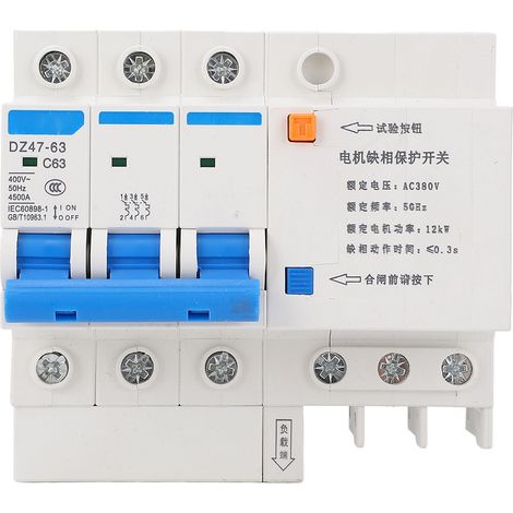 Disjoncteur de protection moteur triphasé DZ47S‑63 3P 63A, montage sur rail DIN, 380 V (1/5)