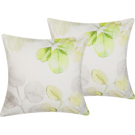 Conjunto de 2 cojines decorativos multicolor cuadrados motivo de hoja 45 x 45 cm decoración moderna Peperomia