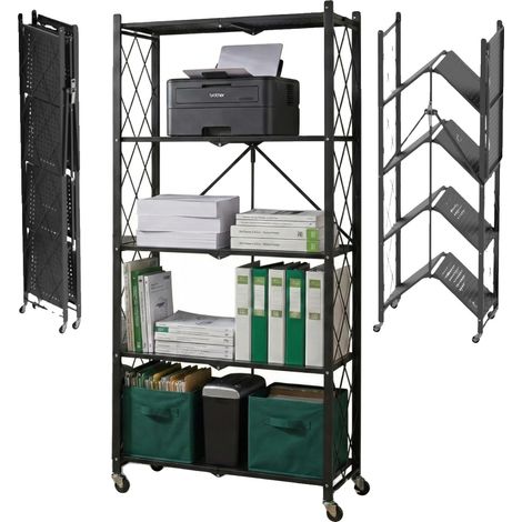 Étagère de rangement pliable, acier, 163 cm x 72 cm x 34 cm, capacité de 100 kg, 5 étagères, roues pivotantes à 360° (1/5)