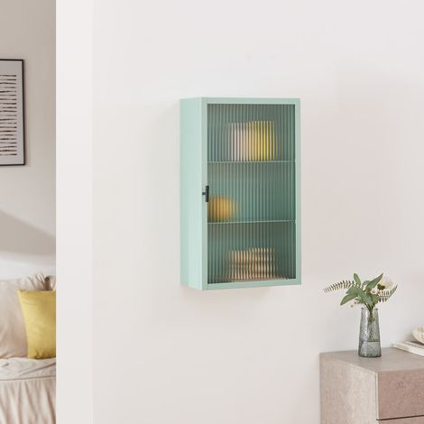 Armadietto a Parete Zundert Pensile ad Anta in Vetro Scanalato 60 x 35 x 15 cm - Menta Verde [en.casa]