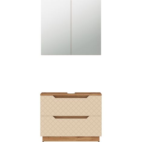 Conjunto de muebles de baño Lotta, Roble/cachemira con estructura de azulejos, 2 partes, Vicco (1/5)