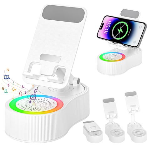 Enceinte Bluetooth avec support, fonction de chargement, compatible avec les tablettes, idéale pour les bureaux à domicile (blanche).