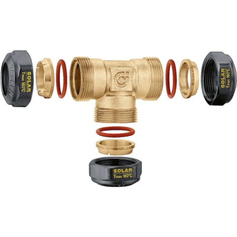T-Stück, mechanisch mit O-Ring-Dichtung für Solaranlagen. Rohrdurchmesser Ø22 Caleffi 254602  Ø 22
