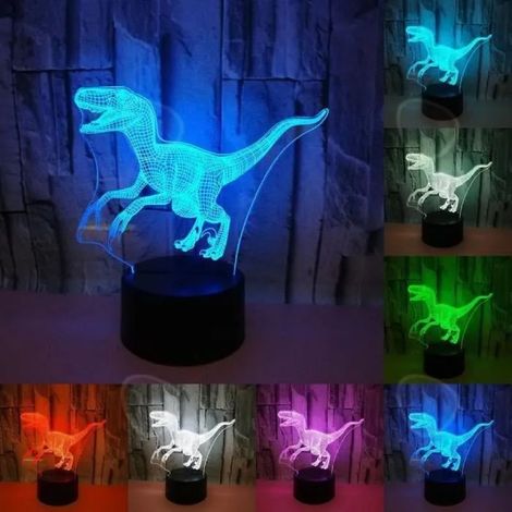 Lampe dinosaure 3d enfant veilleuse led à poser décoration intérieur lumière animaux garçon illusion chambre coloré (1/5)