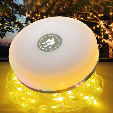 Guirlande lumineuse de camping 4 en 1 avec 8 modes d'éclairage - Batterie externe rechargeable 1200 mAh, autonomie de 15 heures, guirlande lumineuse portable pour jardin, camping et décoration (10 m) (1/5)