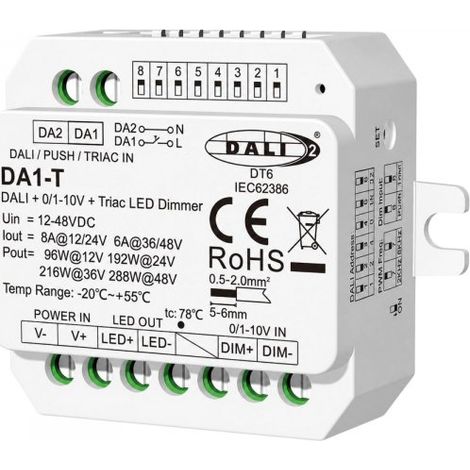 Led Dimmer DALI AC Push Triac 0/1-10V, Pulsante NO, 12V 24V 36V 48V 8A, 1 Canale Tensione Costante, per Strisce LED Monocolore
