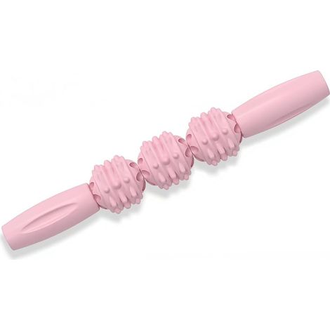 Rouleau de massage sportif à trois boules pour muscles endoloris, crampes, dos, myofascial, points de déclenchement, rose. (1/5)