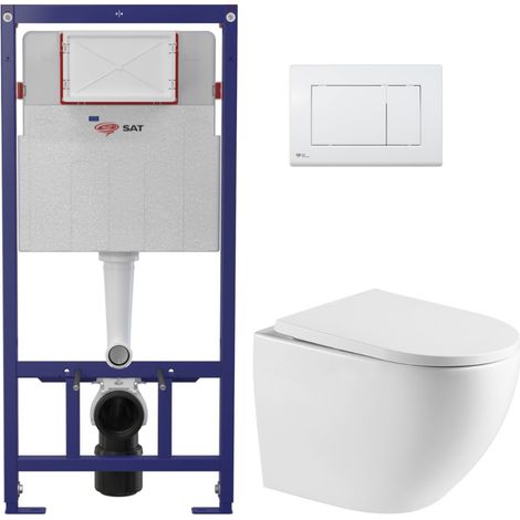 Swiss Aqua Technologies Pack WC Bastidor ligero 112 cm ECO 2L SAT + Inodoro suspendido SAT + placa blanco brillante (STEST67WR01-IN)