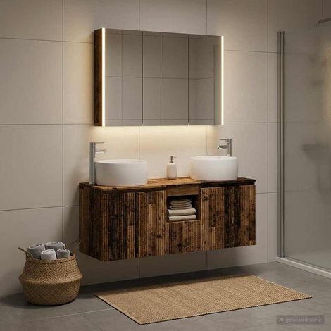 vidaXL Juego de Muebles de Baño 4 uds. Madera envejecida (1/5)