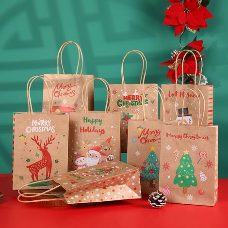 Sachets cadeaux de Noël 15821cm avec cordon de serrage, lot de 8, sachets pour emballer des friandises de Noël, sachets cadeaux pour les fêtes de Noël, sachets à bonbons avec nœuds (1/5)