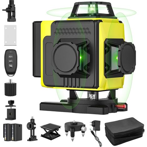 Niveau Laser Autonivelant 360° X 4, Lazer Niveaux Chantier 4d 16 Lignes Laser, Mode Impulsion ExtéRieur, 2 X Batterie,Nivellement Automatique, Support Rotatif, TéLéCommande (Sans TréPied) (1/5)