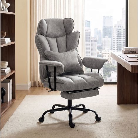 Silla de oficina con masaje y calor 76x77x116 cm en polipiel gris -FLORAGRACE (1/5)