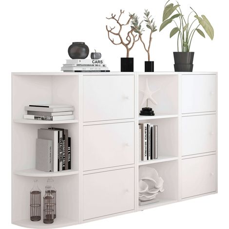 Aparador de Salón Comedor Plea Blanco con 6 puertas y 6 Estantes 155x92x29 cm