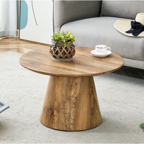 Tavolino basso rotondo 60x60x35 cm effetto legno, piano MDF, formato compatto, MEUBLIV (1/5)