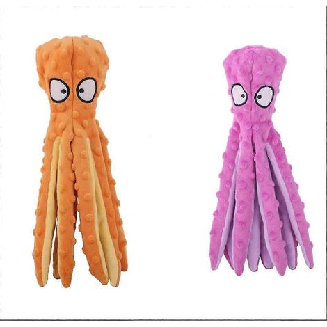 Lot de 2 jouets couineurs pour chien de 32 cm, peluche indestructible, jouet interactif pour chiots, orange et violet. (1/5)