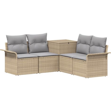 Sofa Set 5 stk. Beige und Hellgrau Polyrattan und Stahl vidaXL (1/5)