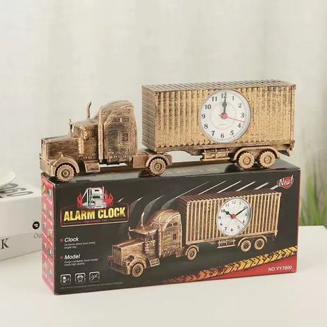 Réveil camion porte-conteneurs 11,8 pouces avec tête de remorquage - Bronze - Réveil tendance et original - Horloge de chevet pour étudiant (1/3)
