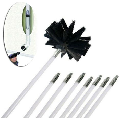 Kit de nettoyage de cheminée 8 tiges nylon 610mm – Longueur totale 3,65m – Tête de brosse 4' pour nettoyage en profondeur