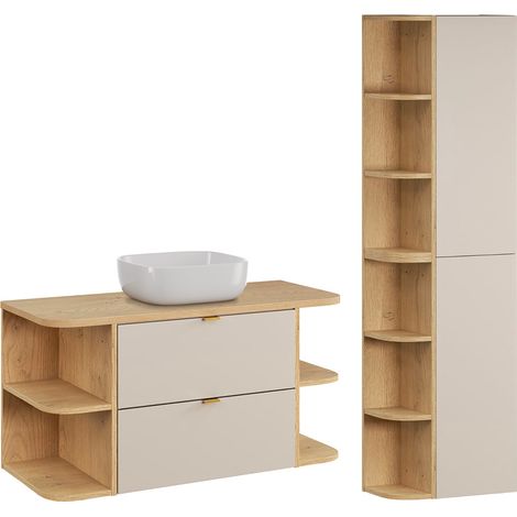Conjunto mueble lavabo individual 100cm y columna Azel Cachemira y Madera (1/4)