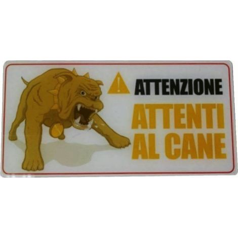 CARTELLO DOG ATTENTI CANE CANI GUARDIA ATTENZIONE SEGNALE PERICOLO ADESIVO 10X20