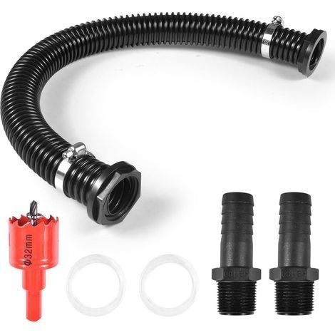 32MM Connecteur Kit de Raccordement pour Tonneau de Pluie,Tuyau de Raccordement du Recuperateur Eau de Pluie,avec Tuyau de Raccordement de 50 cm et 2 Tuyaux de 25 mm avec Contre-écrou (1/5)