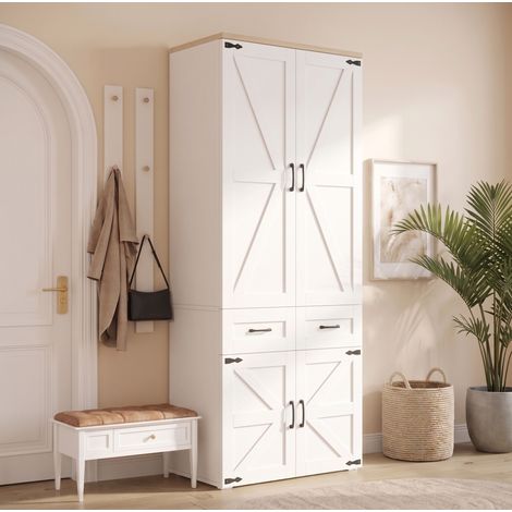 MODFU – Armoire 90x50x200 cm – 4 portes battantes – 2 tringles, 5 tiroirs – MDF – 30/20 kg – Blanc (1/5)