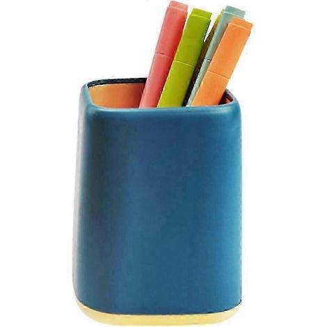Porte-crayons, porte-pinceaux de maquillage, boîte de rangement de bureau, design scandinave, pour fournitures scolaires, domestiques et de bureau (bleu foncé) (1/4)