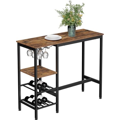 VASAGLE Table Haute, Table à Manger, Table de Bar, avec Supports pour Verres et Bouteilles, pour Salon, Cuisine, 110 x 40 x 90 cm, Style Industriel, Marron Rustique et Noir par SONGMICS LBT013B01 (1/5)