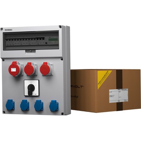 Tableau électrique de chantier avec disjoncteur et compteur d'énergie GR-S/FI 32 A 2x16 A 4x230 V Schuko Mennekes Doktorvolt® DV-9108-D (1/4)