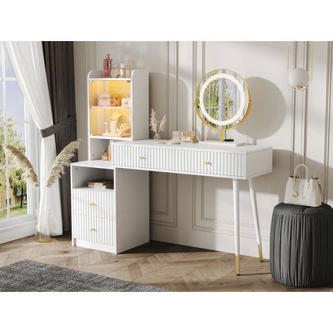 CHICFURN Toeletta bianca 100x40x125 cm con specchio LED a 3 colori (1/5)