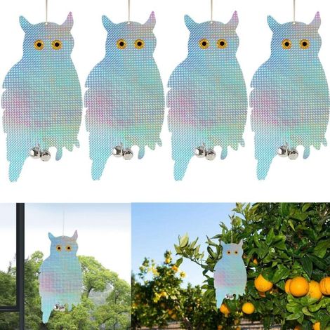 Effaroucheur Oiseaux Réfléchissant Hibou,4pack Repulsif Pigeon Forme d' Hibou,Réfléchissant Lumineux,Anti Pigeon avec Clochette Anti Oiseau A (1/5)