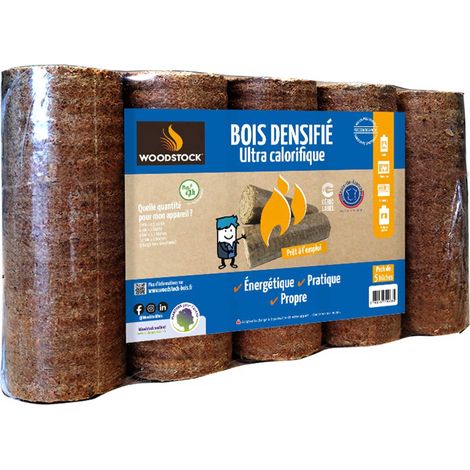 Bûche calorifique densifiée 7,5kg - Woodstock - Pack de 5