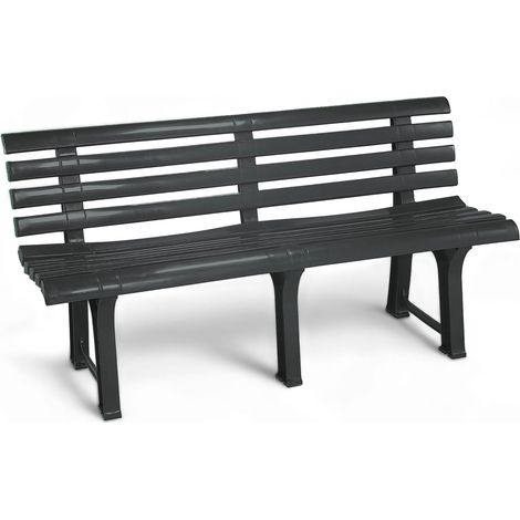 Kunststoff Gartenbank 3-Sitzer 145 x 74 cm - anthrazit - Garten Sitzbank mit Rückenlehne wetterfest 200 kg Belastbarkeit