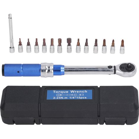 Kit 15 clés dynamométriques préréglées 1/4" à clic CW/CCW, 2-24Nm pour installation