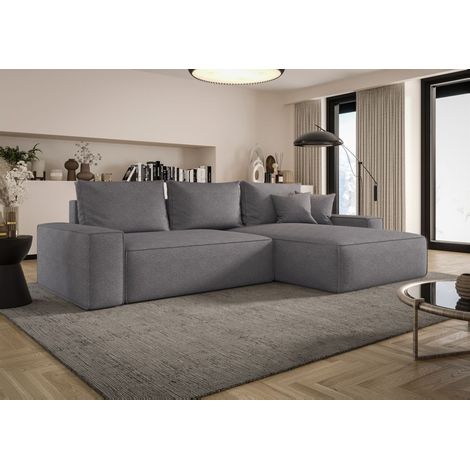Ecksofa Schlafsofa Sofa WALKEN Stoff Aragon Grau Ottomane Rechts (1/4)