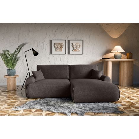 Divano letto angolare destro con vano contenitore Noboo in marrone cioccolato direttamente dal produttore, consegna e installazione gratuite (1/5)