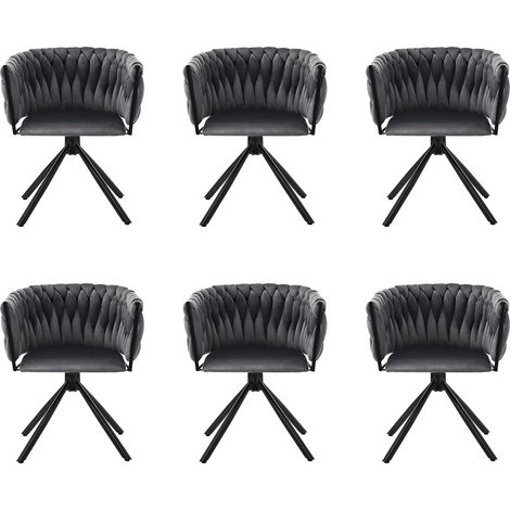 lot de 6 Chaise pivotante luxe velours gris, pieds métal, pour salon/chambre - Salle à manger design (1/5)