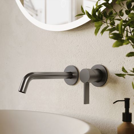Robinet mitigeur de lavabo encastré - gris Gun Metal - LOMAZOO -