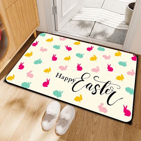 Tapis De Seuil Lapin De Paques - Absorbant Eau - Pile Bas - Pour Entree Cuisine Chambre - Motif Oeufs Tachetes - 1 Unite (1/5)