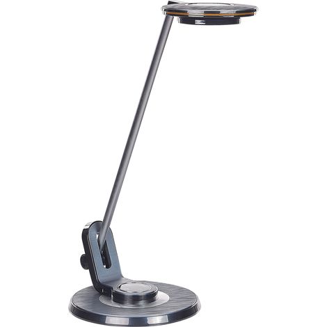 Lámpara de oficina LED de metal plateado negro 45 cm brazo ajustable USB Corvus