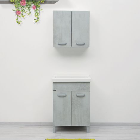 Vasca lavatoio in ceramica 60x50 Reno con mobile Domina Mix Cemento (1/5)